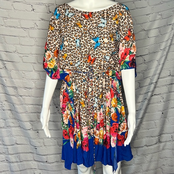 Johnny Was Dresses & Skirts - Johnny Was Fleur Kaftan Dress cover up with Braided Tie Large butterfly leopard